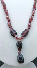 Antique Glass Necklace Beaded Purple Red Opalescent Y Dangle Barrel Clasp 18″