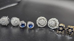 925 Sterling Silver Diamond & Sapphire Earring Collection – 4 Pairs – 11.27g