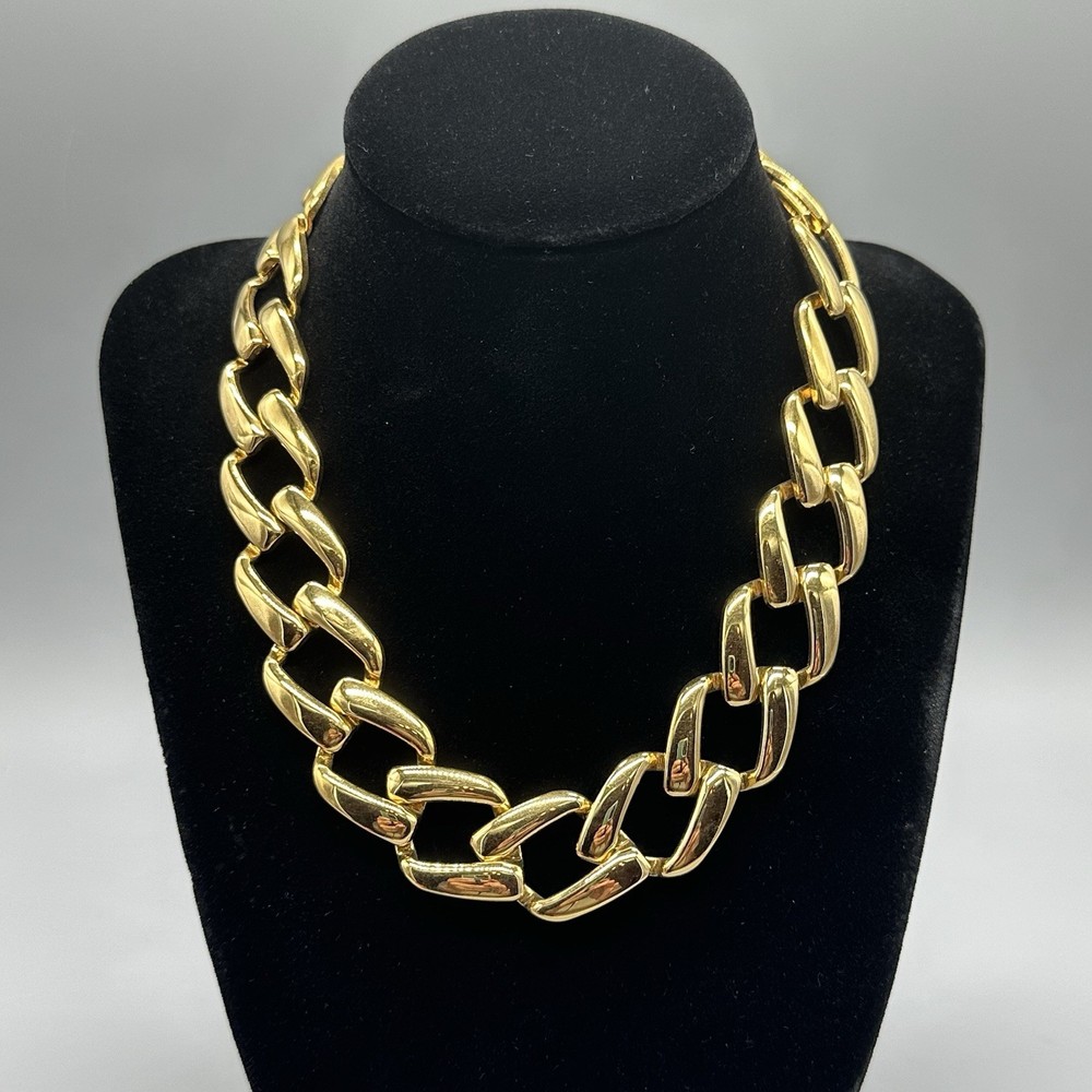 Vintage Napier Gold Tone Chain Link Statement Necklace Choker 16”