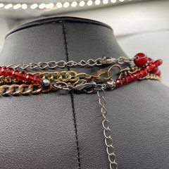 Necklace Lot Of 3 RED BOHO Eclectic, Glass, Metal, Plastic, Beads Estate