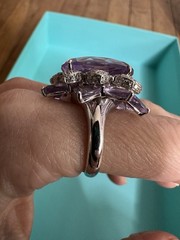 Estate 18k White Gold Vintage Purple Sapphire Diamond Trembler Ring