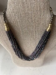 Vintage Oil Slick Iridescent Bead Torsade Necklace Statement Brass Boho Chic