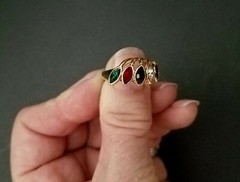Vintage Multi-Color Stone Fashion Ring, 18KT Gold Plate Size 7, Designer LIND