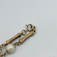 Vintage Faux Pearl Brush Gold Tone Necklace Unique Chain 30″