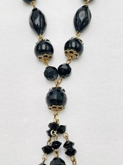 VTG Black Beaded Long Strand with Tassel Necklace Earrings Set Retro Boho Chic