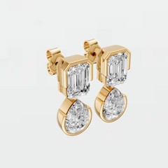 Emerald & Pear Lab Grown Diamond Bezel Set Drop Dangle Statement Earring