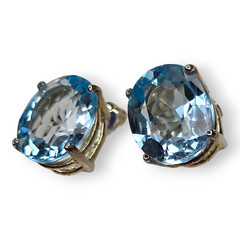 Vintage Sterling Silver 925 Blue Topaz Faceted Oval Post Earrings