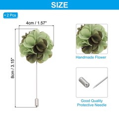 2 Pcs Flower Boutonnieres Pin Lapel Pin for Men Camellia Dark Green/Light Green
