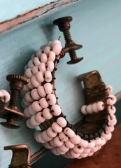 Vintage White Beaded Screwback Hoop Wire Wrapped Earrings