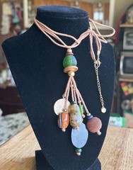 3PC Wood /Glass/Pottery /Silver beads ,Bead Choker Native ,Tribal Style