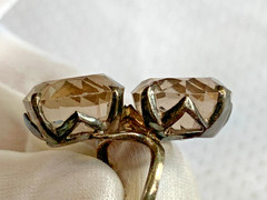 Vtg Ring Size 5.25 Band Costume Jewelry Round Smoky Quartz Look Stones *READ*