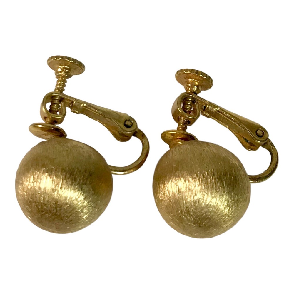 Napier Signed Earrings Brushed Gold Tone Screw Back Button Half Inch Round
