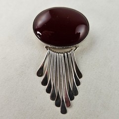Sterling Silver Mexico AIS Brooch Pendant with Carnelian Stone 30.0g [8988]
