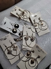 6 Pairs NEW VINTAGE DANGLE HOOPS EARRINGS PIERCED DROP BIG CLASSIC • OLD STOCK