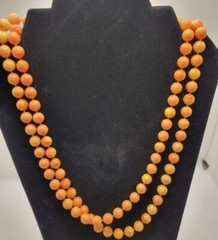 Vintage Double Strand Orange and Cream Beaded Necklace 22″ unsigned