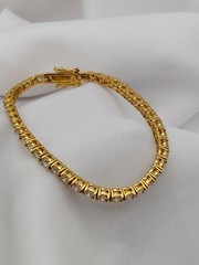 Vintage 14k Gold clad Sterling 3.00ct Crystals Tennis Bracelet 6.5″ – 9.3 grams
