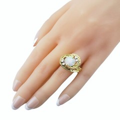 18 Karat Yellow Gold Opal and Diamond Ring Size 7 #11975