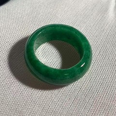 Size 9, Natural Green Jade Ring Wide Band, Width 9mm, 5.7 gram