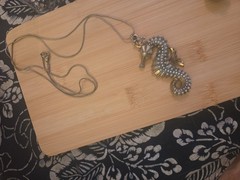 Vtg Hattie Carnegie Figural Seahorse Pendant Necklace Turquoise Bead Rhinestones