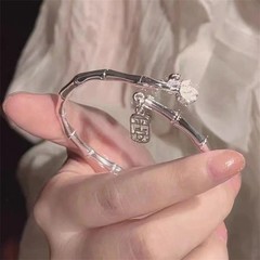 Vintage Flower Retro Rose Cuff Bangle 925 Sterling Silver Women Jewelry Bracelet
