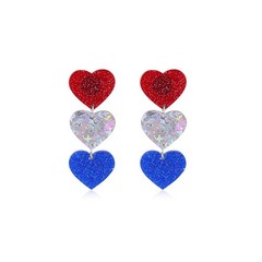 Patriotic Red White Blue USA Earring,4th of July Drop Dangle Earring Heart