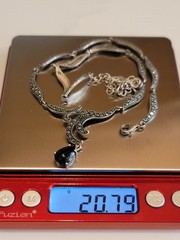 925 Sterling Silver Marcasite Necklace Black Teardrop Pendant Vintage Style 18″