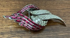 Vintage Boucher? Channel Set Ruby Glass Stones Rhinestone Brooch