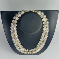Sarah Coventry “Golden Ice” 3 Strand Clear Bead Gold Tone Necklace Signed 21”