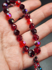 Vintage Red Aurora Borealis Crystal Glass Bead Brooch , Earrings and Bracelet