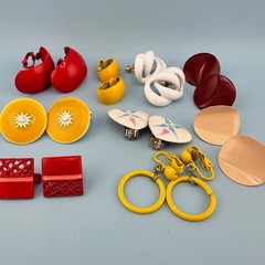 Vintage Enamel Metal Earrings Lot Clip On Bright Colorful 1980s Retro Pop MOD