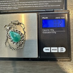 Art Deco Open Back Sterling Chrysoprase Pendant Necklace Scalloped Setting