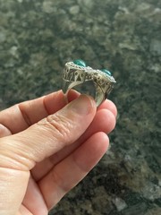 Marcasite Sterlling Silver Chunky Double Green Stone Ring, Size 8