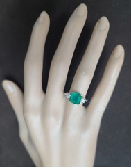 Vintage 14K Gold Engagement Ring 2.21CT. Natural Green Emerald Square Shape