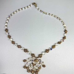 Vintage AB Crystal and Gold Tone Filigree Chandelier Pendant Necklace 22″ Runway