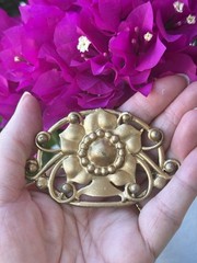 Vintage Large Gold Tone Art Nouveau Style Floral Brooch Sash Pin 3.5 X 2 1/4″