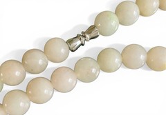 Vtg White?Jadeite Bead Necklace 8mm Round Stone Beads 17” Classic