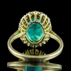 5.30 Ct Natural Emerald Art Deco Vintage Halo Engagement Ring 14K Yellow Gold FN