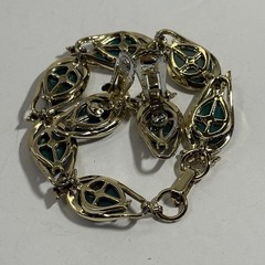 Vintage Teal Green Thermoset Lucite Link Jewelry Set Bracelet Earrings Gold Tone