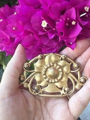 Vintage Large Gold Tone Art Nouveau Style Floral Brooch Sash Pin 3.5 X 2 1/4″