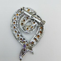 Vintage Rhinestone Ribbon Brooch Silver Tone Contemporary Minimalist
