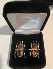 VTG Sterling Amber Insect Earrings Ant Pierced Post Style Unique!
