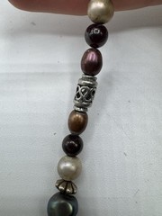 VTG Sterling Silver Colored Fresh Water Pearls necklace W/Silver Pendant Marked
