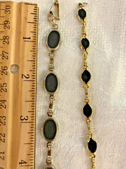 Vintage Mid Century Retro Black Onyx Style Bezel Link Bracelet Lot Pair Two PC