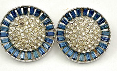 Vintage Wiesner Earrings Simulated Sapphire Baguette Clip on Silver Tone