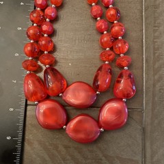 Vintage Necklace Red Chunky Silver Tone Beaded Statement Layered Chain Y2K Glam