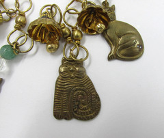 Vintage Early Laurel Burch Cat Charm Beaded Necklace Gold Tone 1970s – 80s