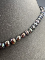 Peacock Dyed Freshwater Pearl Necklace Iridescent Black Baroque Lariat Drop
