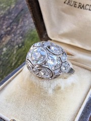 Edwardian Art Deco Diamond Bombe Ring 2.30ct Old European Cut Diamonds Platinum