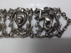 Unique Antique Silver Monkey Bracelet Art Deco Art Nouveau Style