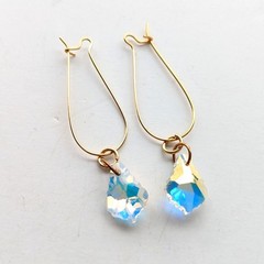 Iridescent Fire Aurora Borealis Crystal Teardrop Gold Tone Threader Earrings
